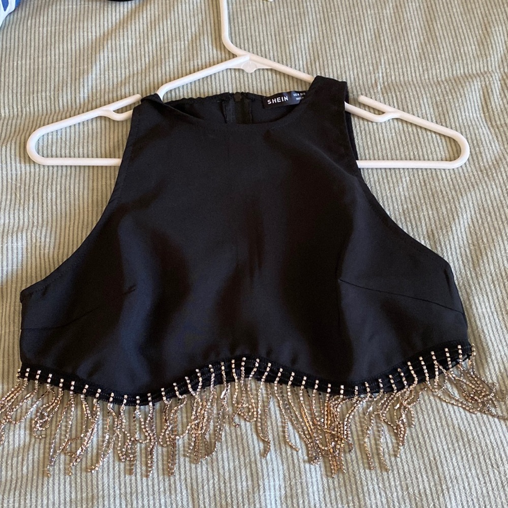 Black Crop Top with Rhinestones
